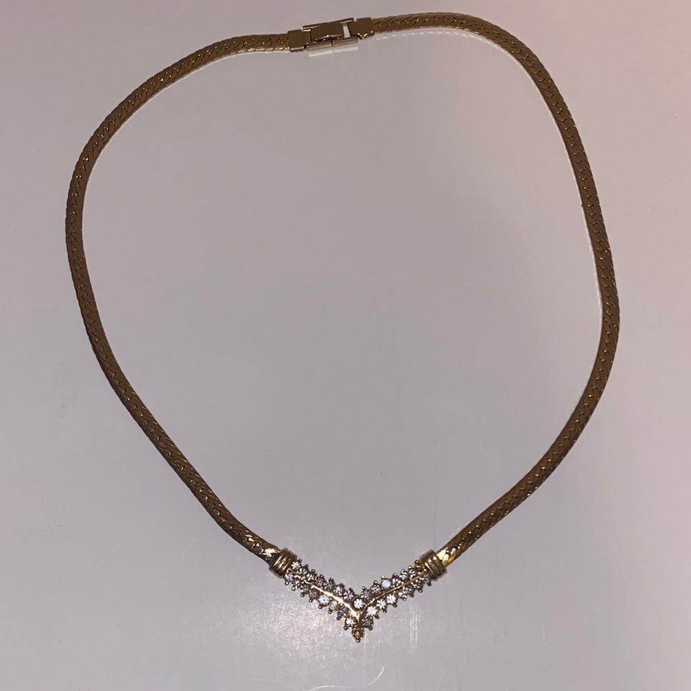 Elegant Gold tone Necklace with Crystal Accents